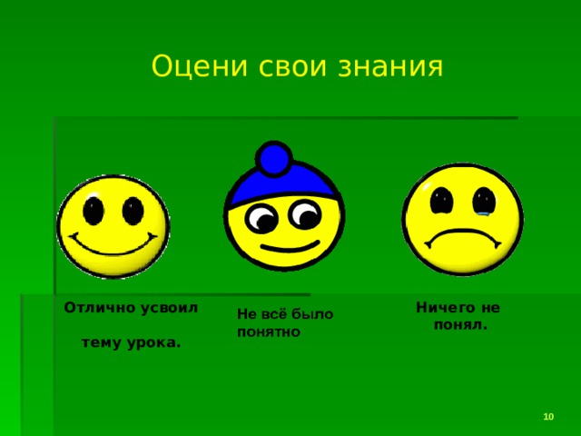 Оцени свои знания Отлично усвоил  тему урока. Ничего не  понял. 