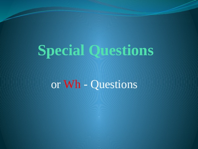 Special Questions or Wh - Questions 