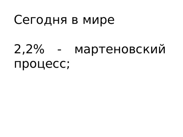 Сегодня в мире 2,2% - мартеновский процесс; 