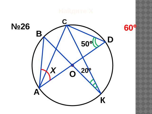 Найдите Х С № 26 60  В D 50  Х 20  О А К 