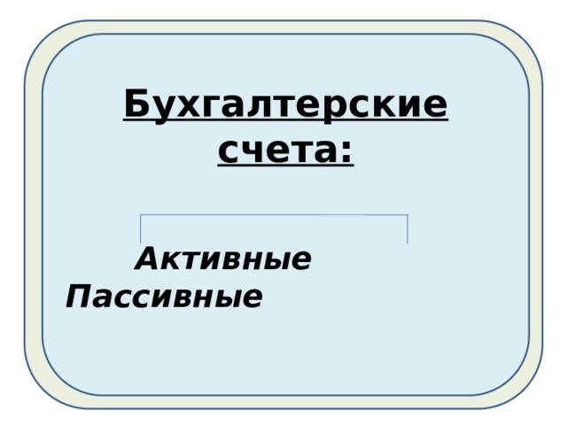 Бухгалтерские счета:  Активные Пассивные  