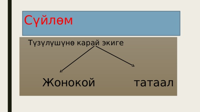 Сүйлөм  Түзүлүшүнө карай экиге  Жонокой татаал 