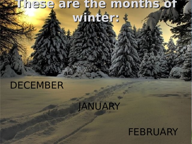 These are the months of winter: DECEMBER JANUARY FEBRUARY 