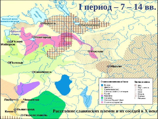 I период – 7 – 14 вв. Расселение славянских племен и их соседей в X веке  