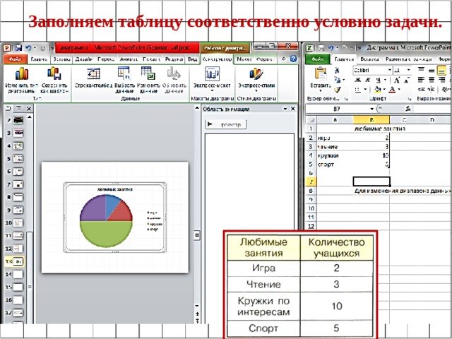 Заполняем таблицу соответственно условию задачи. 