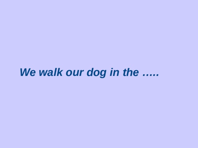 We walk our dog in the …..