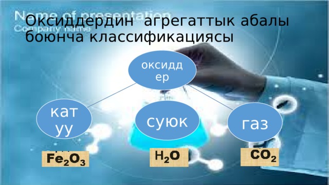Оксиддердин агрегаттык абалы боюнча классификациясы оксиддер катуу суюк газ 