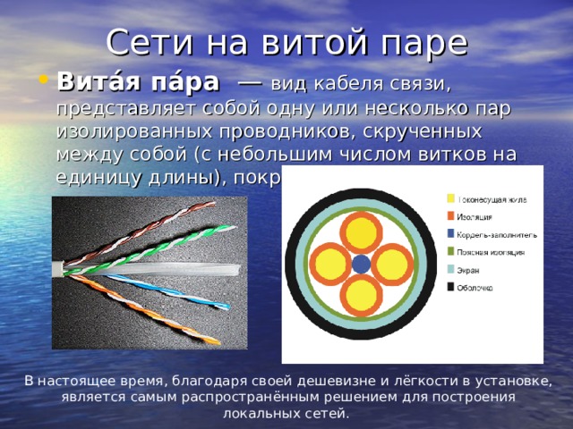 Вита́я па́ра  — вид кабеля связи, представляет собой одну или несколько пар изолированных проводников, скрученных между собой (с небольшим числом витков на единицу длины), покрытых пластиковой оболочкой . В настоящее время, благодаря своей дешевизне и лёгкости в установке, является самым распространённым решением для построения локальных сетей. 