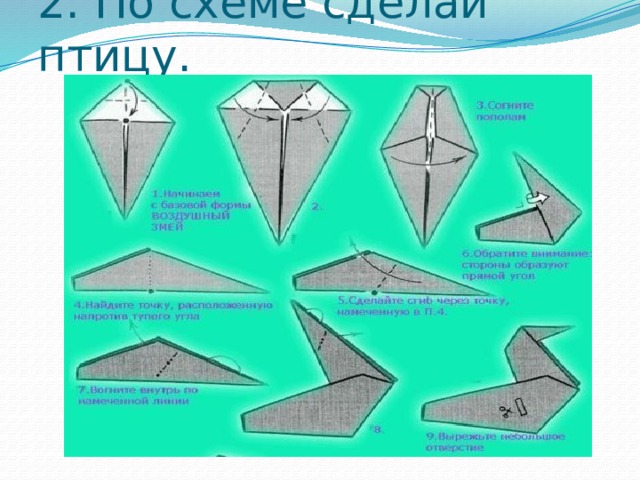 2. По схеме сделай птицу. 