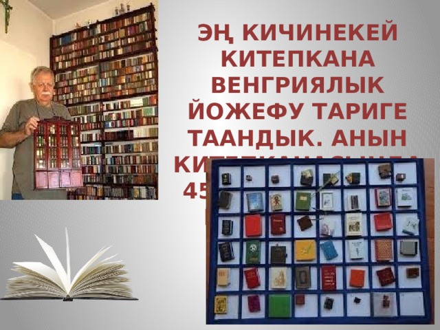 Эң кичинекей китепкана Венгриялык йожефу тариге таандык. Анын китепканасында 4500 дөн ашуун китептер бар 