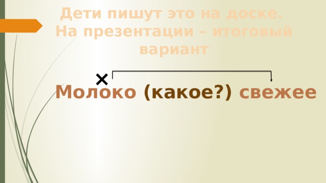 Дети пишут это на доске. На презентации – итоговый вариант × Молоко (какое?) свежее 