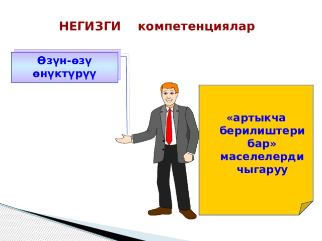НЕГИЗГИ компетенциялар Өзүн-өзү өнүктүрүү «артыкча берилиштери бар» маселелерди чыгаруу 