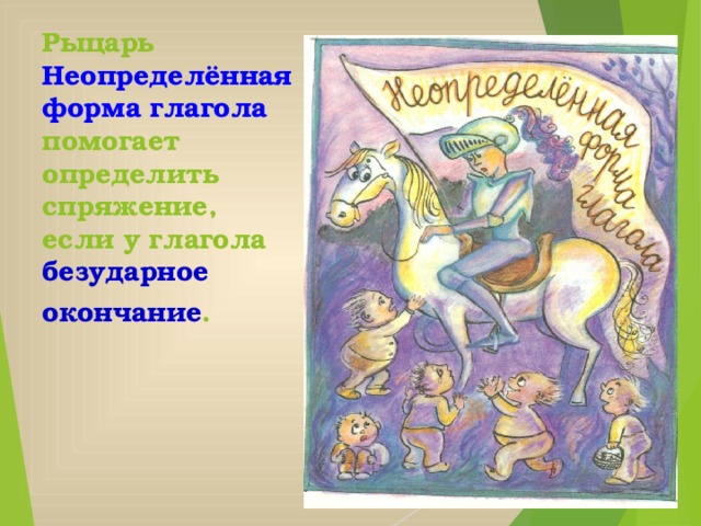 Рыцарь Неопределённая форма глагола помогает определить спряжение, если у глагола безударное окончание .  