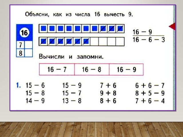 Вычитание вида 16 1 класс презентация