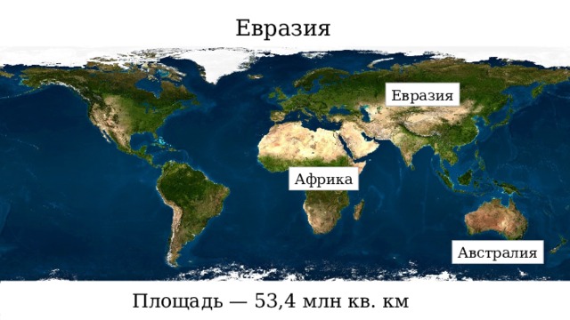 Евразия Евразия Африка Австралия Площадь — 53,4 млн кв. км 