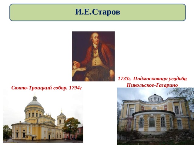 И.Е.Старов 1733г. Подмосковная усадьба Никольское-Гагарино Свято-Троицкий собор. 1794г 