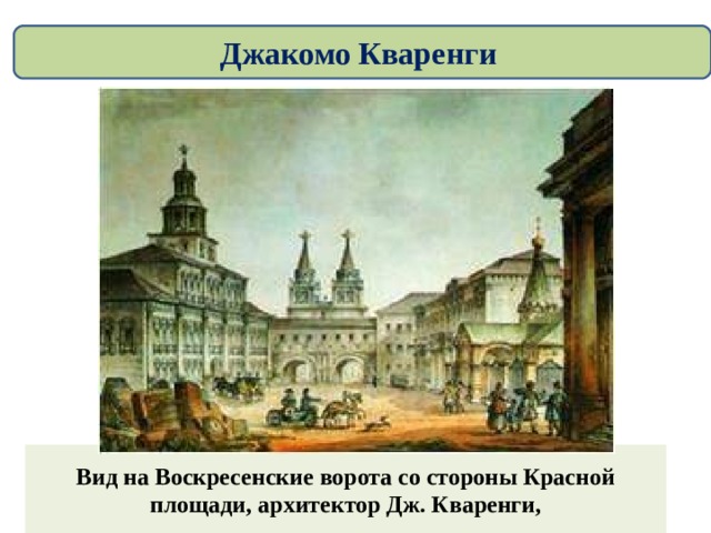 Джакомо Кваренги  Вид на Воскресенские ворота со стороны Красной площади, архитектор Дж. Кваренги,   
