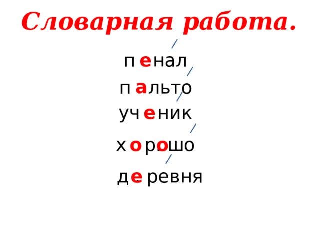 Словарная работа. е п . нал  а п . льто  уч . ник е о о х . р. шо е д . ревня 