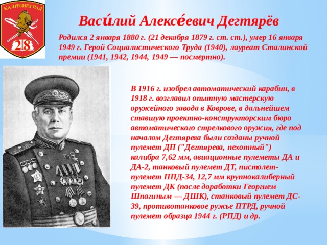 Дегтярев курганинск. Дегтярёв конструктор 1918.