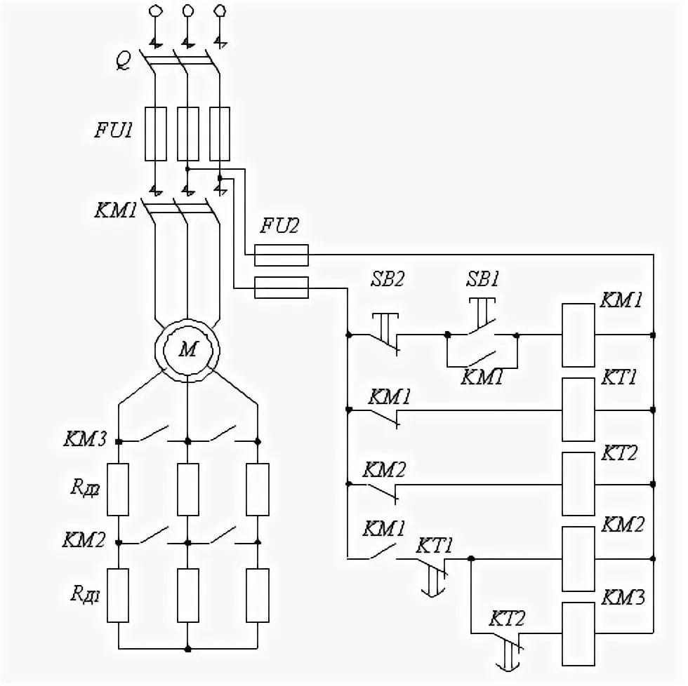Принципиальная электрическая схема электродвигателя с фазным ротором