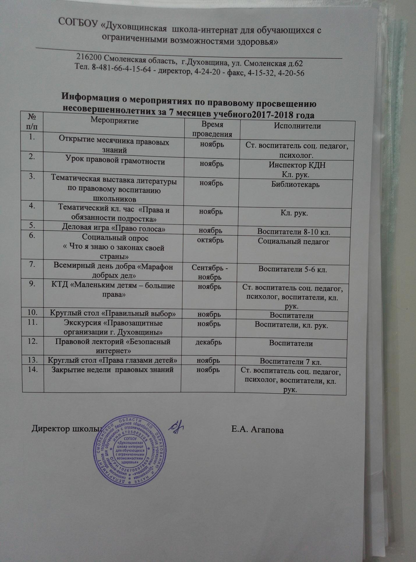 План правового просвещения в школе