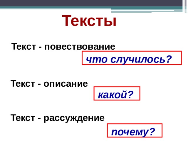 Текст бывает 3 класс. Какие бывают тексты рассуждения. Какой бывает текст повествование. Повествование рассуждение.