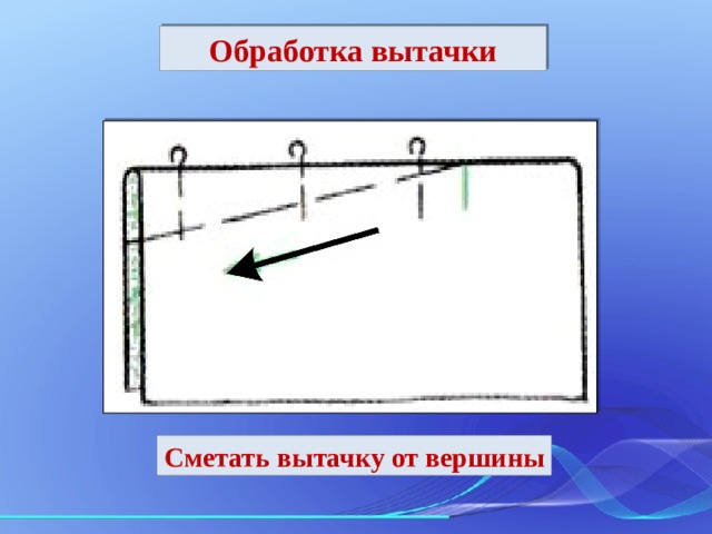 Обработка вытачки Сметать вытачку от вершины 