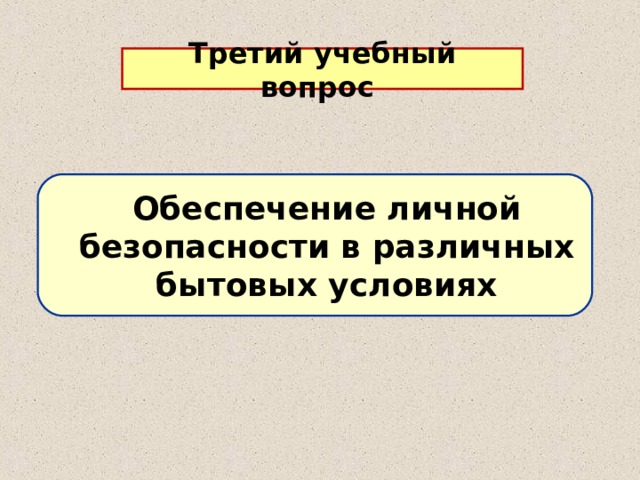 Третий учебный вопрос Обеспечение личной безопасности в различных бытовых условиях 