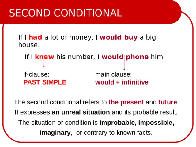 Английский second conditional. Conditionals 11 класс. Second conditional правило. Second conditional presentation. Past Clause.