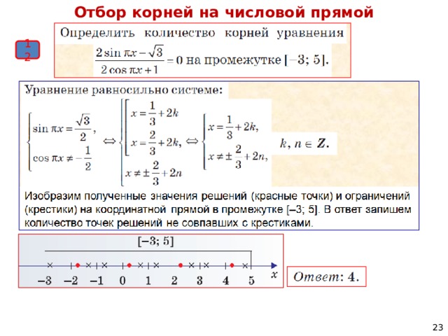 Отбор корней на числовой прямой 12 
