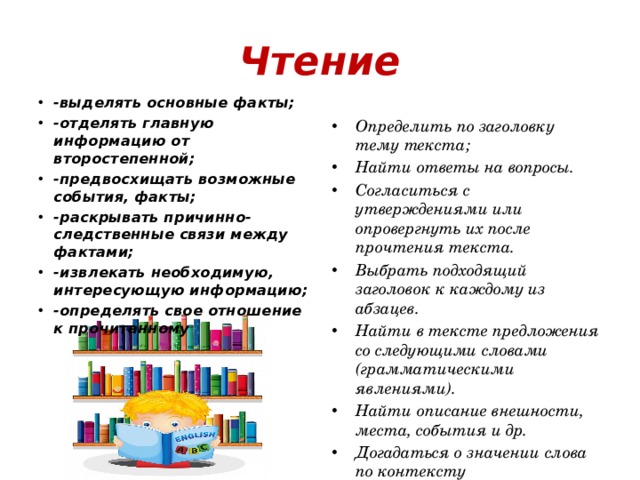 Выделите факты. Чтение выделение главного. В чтении выделяют.