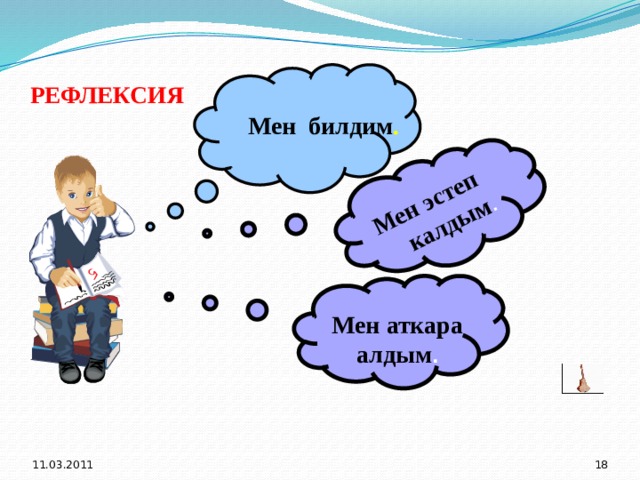 Мен эстеп калдым .  рефлексия Мен билдим . Мен аткара алдым . 11.03.2011  
