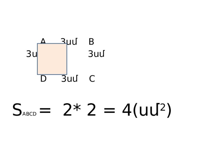  A 3սմ B  3սմ 3սմ  D 3սմ C S ABCD = 2* 2 = 4(սմ 2 ) 