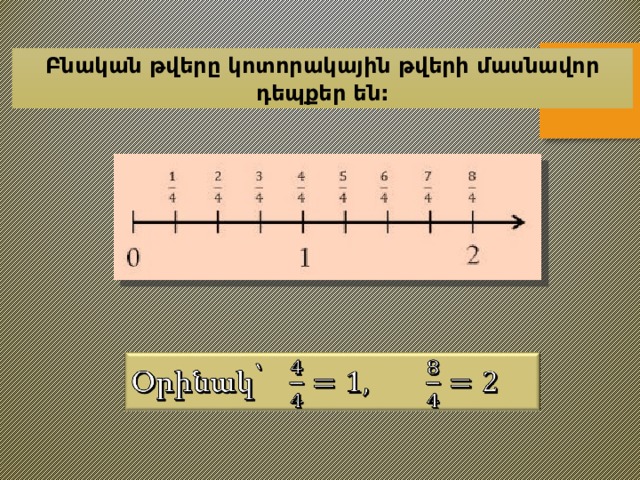 Բնական թվերը կոտորակային թվերի մասնավոր դեպքեր են:   