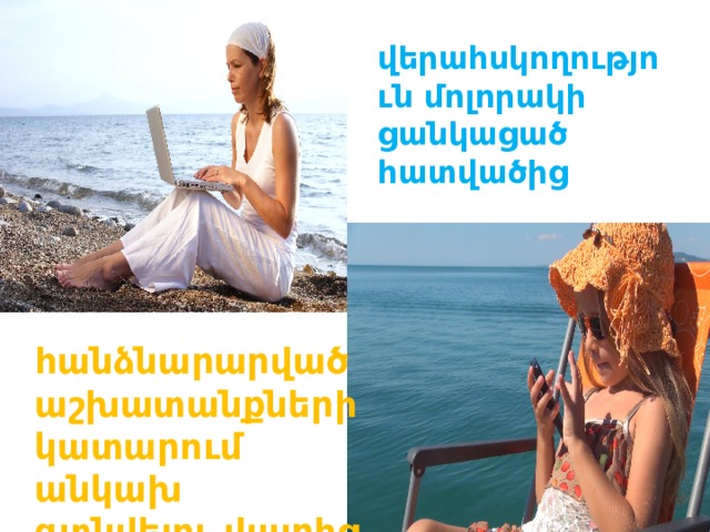 վերահսկողություն մոլորակի ցանկացած հատվածից հանձնարարված աշխատանքների կատարում անկախ գտնվելու վայրից 
