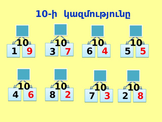 10-ի կազմությունը  10  10  10  10 5 5 4 9 6 1 3 7  10  10  10  10 2 8 4 6 7 3 2 8 