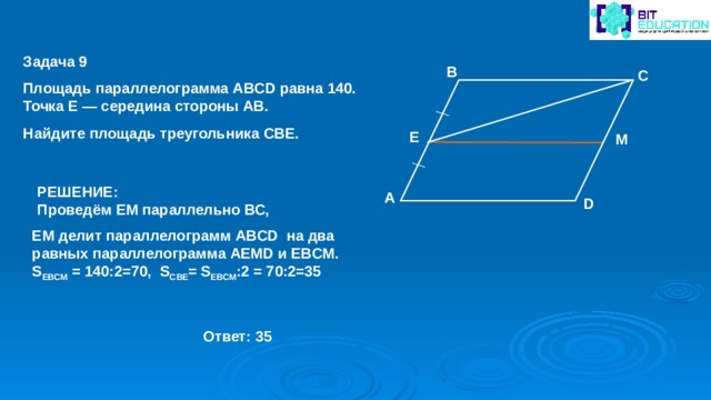 Площадь параллелограмма равна 40