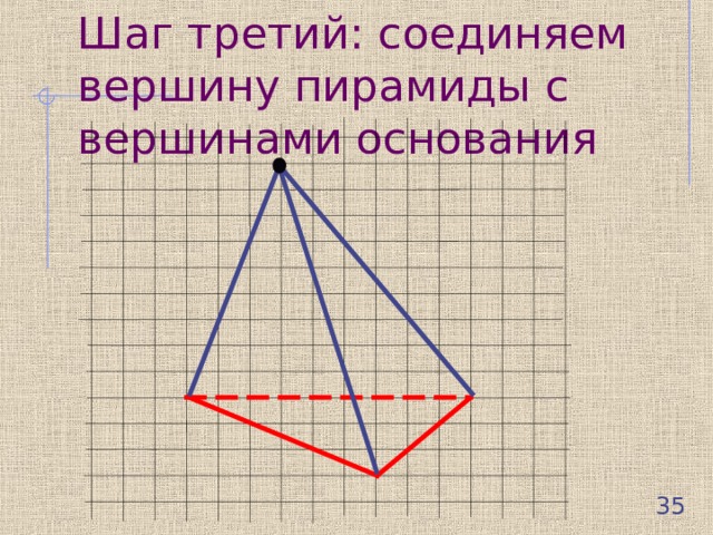Шаг третий: соединяем вершину пирамиды с вершинами основания  