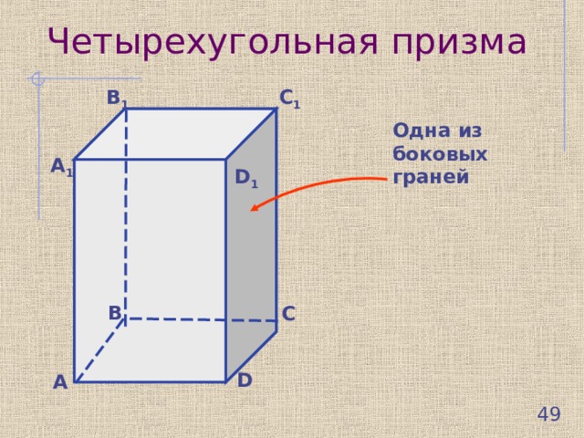 Четырехугольная призма В 1 С 1 Одна из боковых граней А 1 D 1 В С D А  