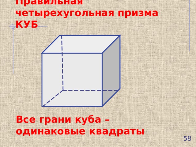 Форму правильной четырехугольной призмы. Четырехугольная Призма стереометрия. Правильная четырехугольная Призма это куб. Правильная 4 угольная Призма. Призма Куба.