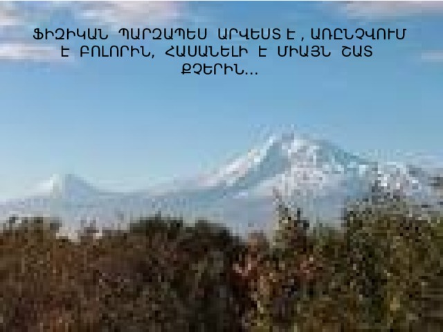 ՖԻԶԻԿԱՆ ՊԱՐԶԱՊԵՍ ԱՐՎԵՍՏ Է , ԱՌԸՆՉՎՈՒՄ Է ԲՈԼՈՐԻՆ, ՀԱՍԱՆԵԼԻ Է ՄԻԱՅՆ ՇԱՏ ՔՉԵՐԻՆ... 