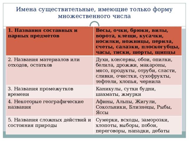 Презентация имена существительные которые имеют форму только множественного числа