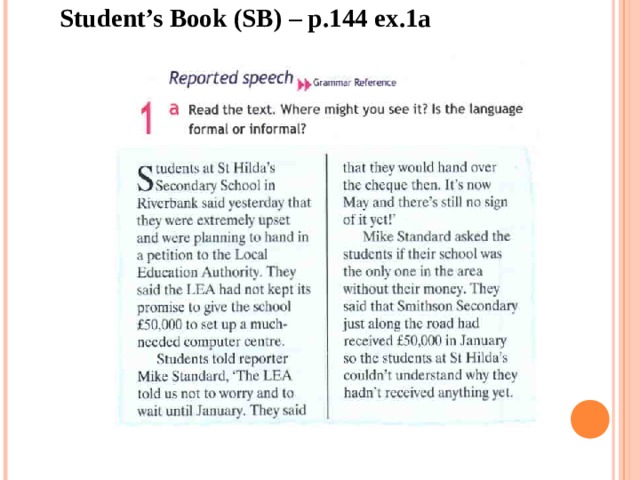 Student’s Book (SB) – p. 1 44 ex.1a   