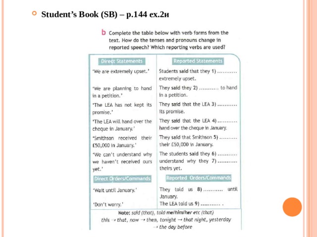 Student’s Book (SB) – p. 1 44 ex.2 и 