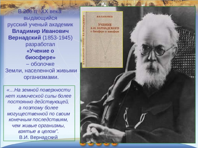 Русский ученый создавший учение о биосфере. Учение о биосфере было разработано академиком. Вернадский писал на земной поверхности.