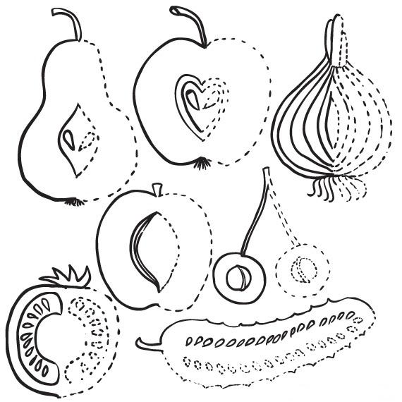 Дорисуй картинки овощи и фрукты