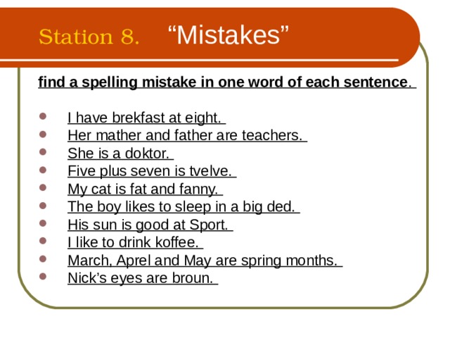 Read and find eight mistakes