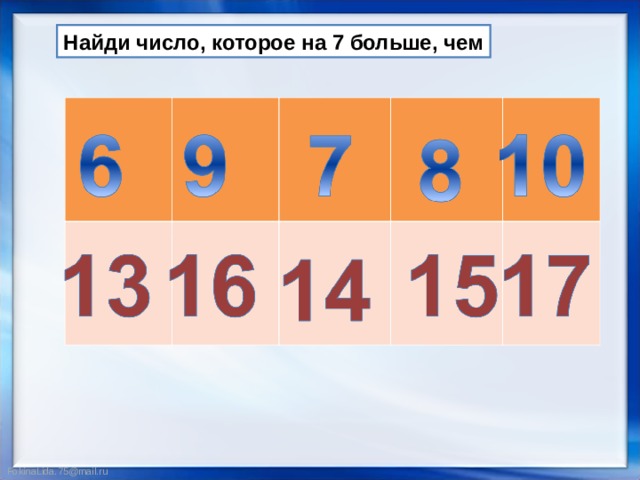 Найди число, которое на 7 больше, чем 