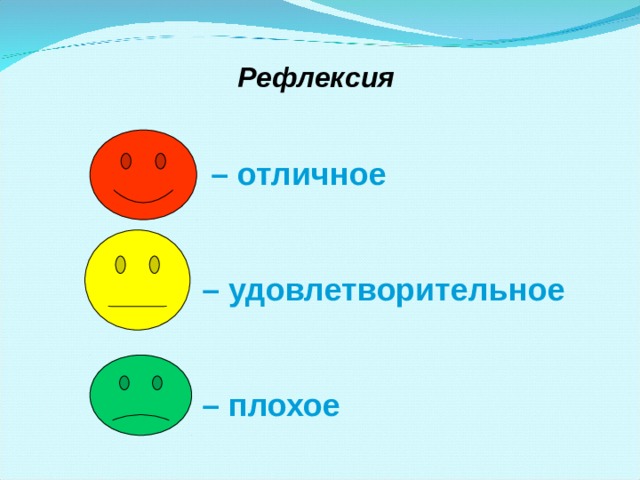 Рефлексия – отличное   – удовлетворительное   – плохое  