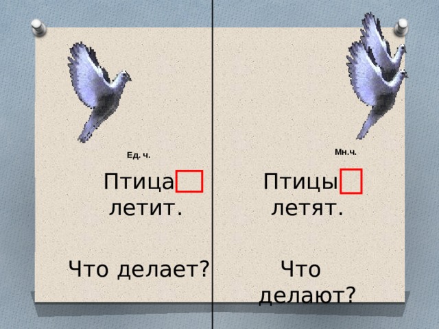 Птицы летят. Что делают? Птица летит. Что делает? Мн.ч. Ед. ч.  